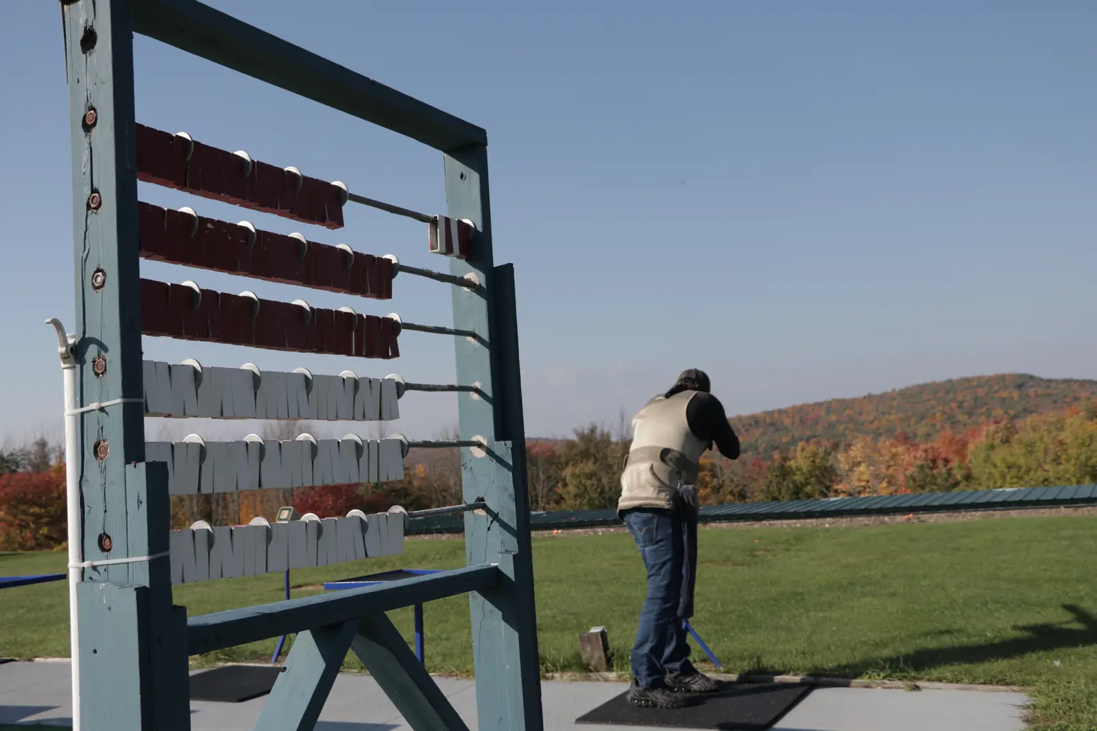 Score board beside the Olympic bunker shooting line
