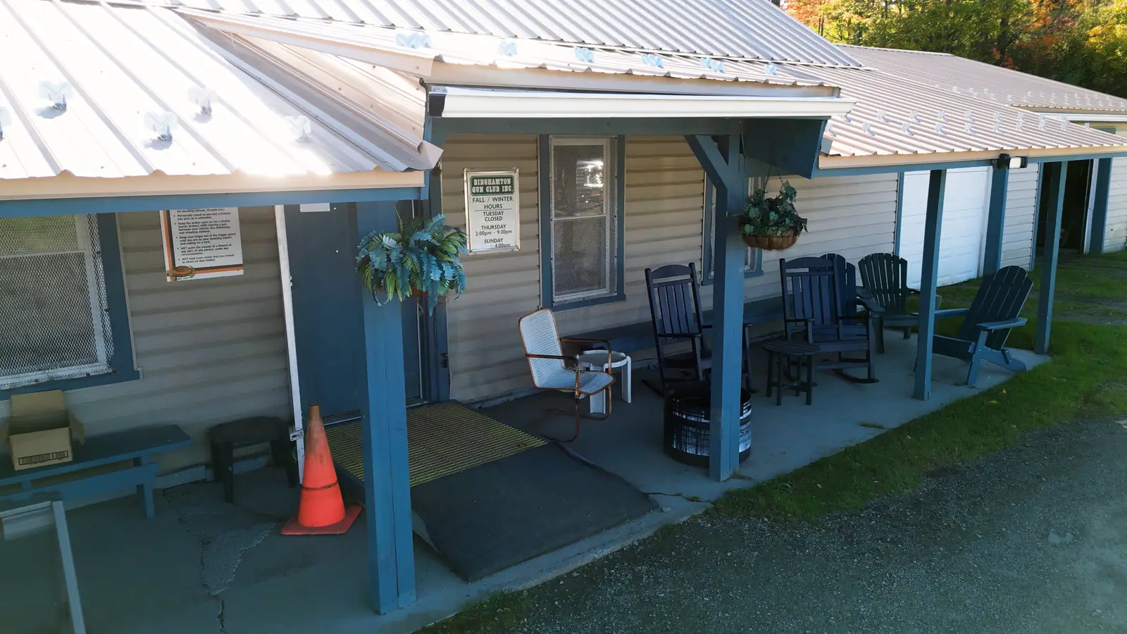 The Binghamton Gun Club clubhouse porch